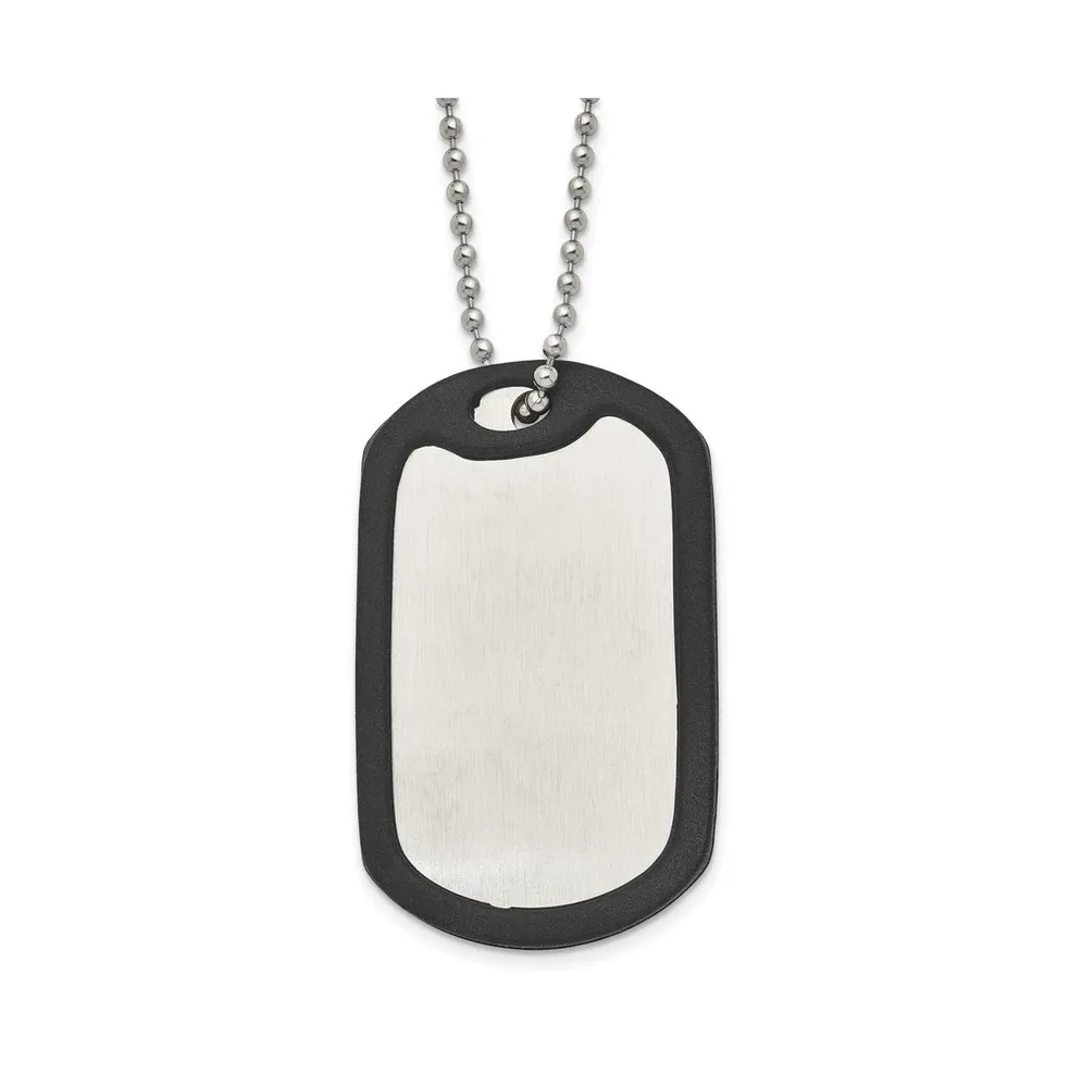 Chisel Brushed Dog Tag Removable Black Rubber Ball Chain Necklace