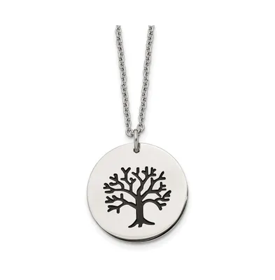 Chisel and Enameled Family Tree of Life Pendant Cable Chain Necklace