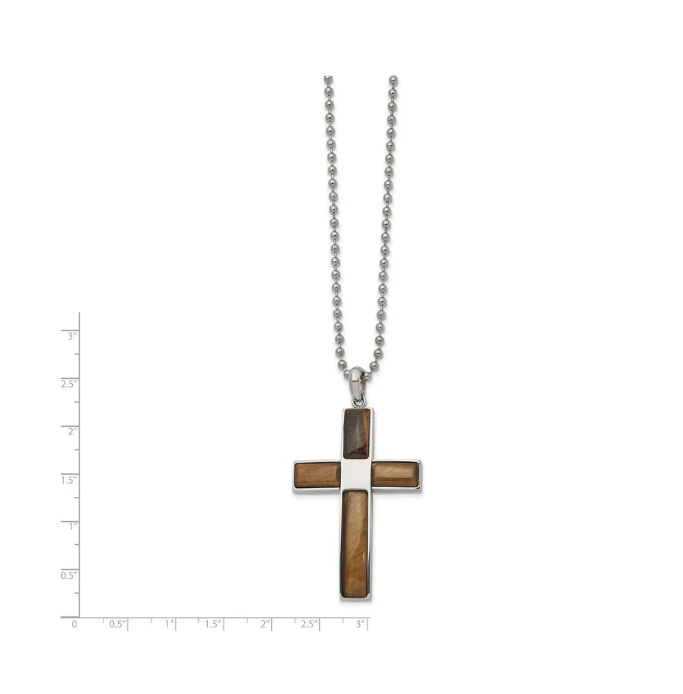 Chisel Tiger's Eye Cross Pendant Ball Chain Necklace