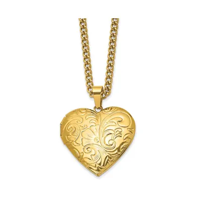 Chisel Polished Yellow Ip-plated Heart Locket on a Curb Chain Necklace