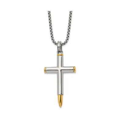 Chisel Yellow Ip-plated Bullet Cross Pendant Box Chain Necklace
