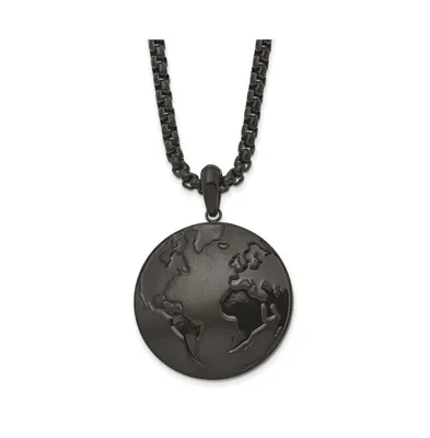 Chisel Antiqued Brushed Black Ip-plated Earth Pendant Box Chain Necklace