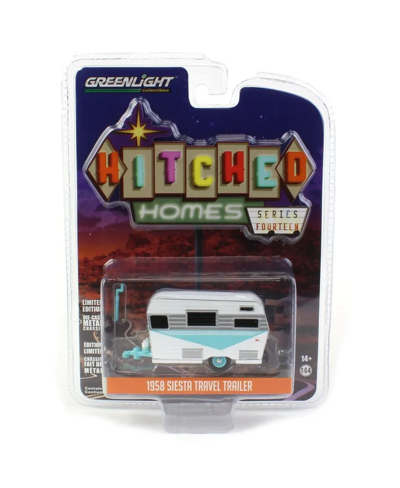 1/64 1958 Siesta Travel Trailer, Teal, White Hitched Homes 14 34140-b
