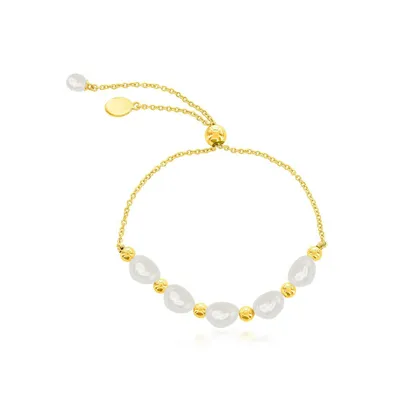 Sterling Silver or Gold Plated Over Freshwater Pearl Bead Adjustable Bolo Bracelet