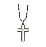 Chisel Black Ip-plated Edges Cz Cross Pendant Ball Chain Necklace