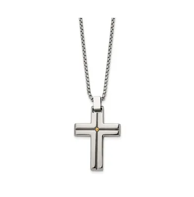 Chisel Yellow Ip-plated Cross Pendant 19.5 inch Box Chain Necklace