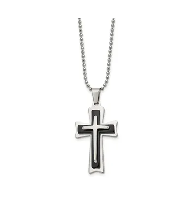 Chisel Black Acrylic Cross Pendant Ball Chain Necklace