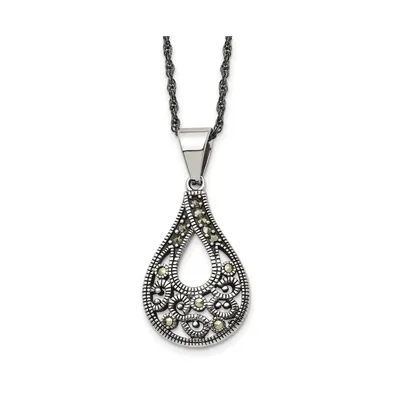 Chisel Antiqued, Marcasite Teardrop Pendant Singapore Chain Necklace