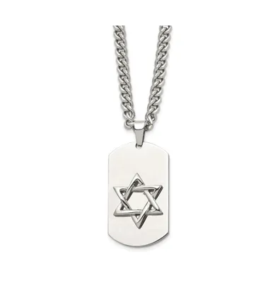 Chisel Polished Star of David Dog Tag on a Curb Chain Necklace