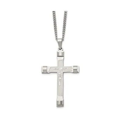 Chisel Brushed and Polished Crucifix Pendant on a Curb Chain Necklace