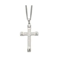 Chisel Brushed and Polished Crucifix Pendant on a Curb Chain Necklace