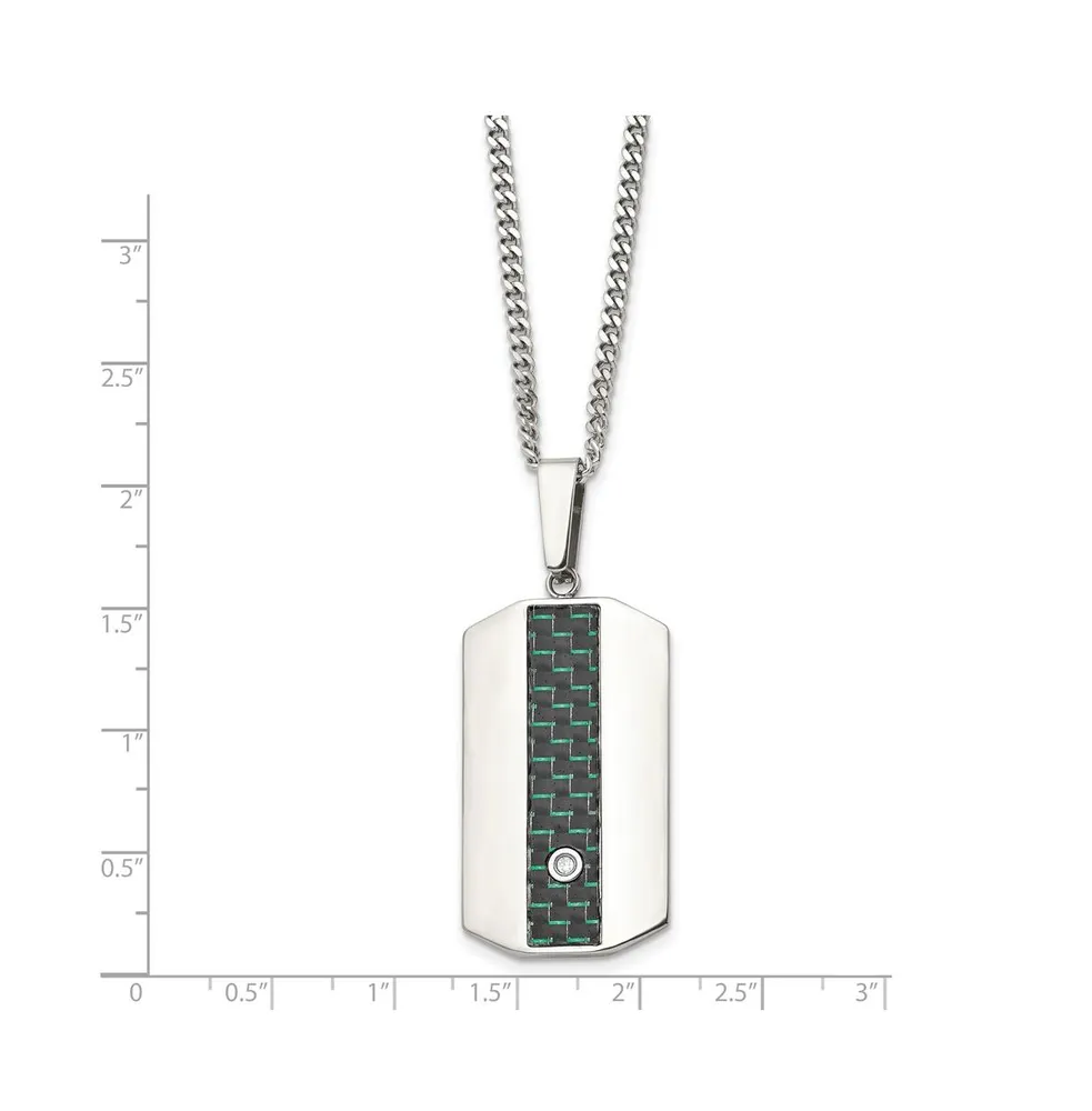 Chisel Black and Green Carbon Fiber Inlay and Cz Dog Tag Curb Chain Necklace