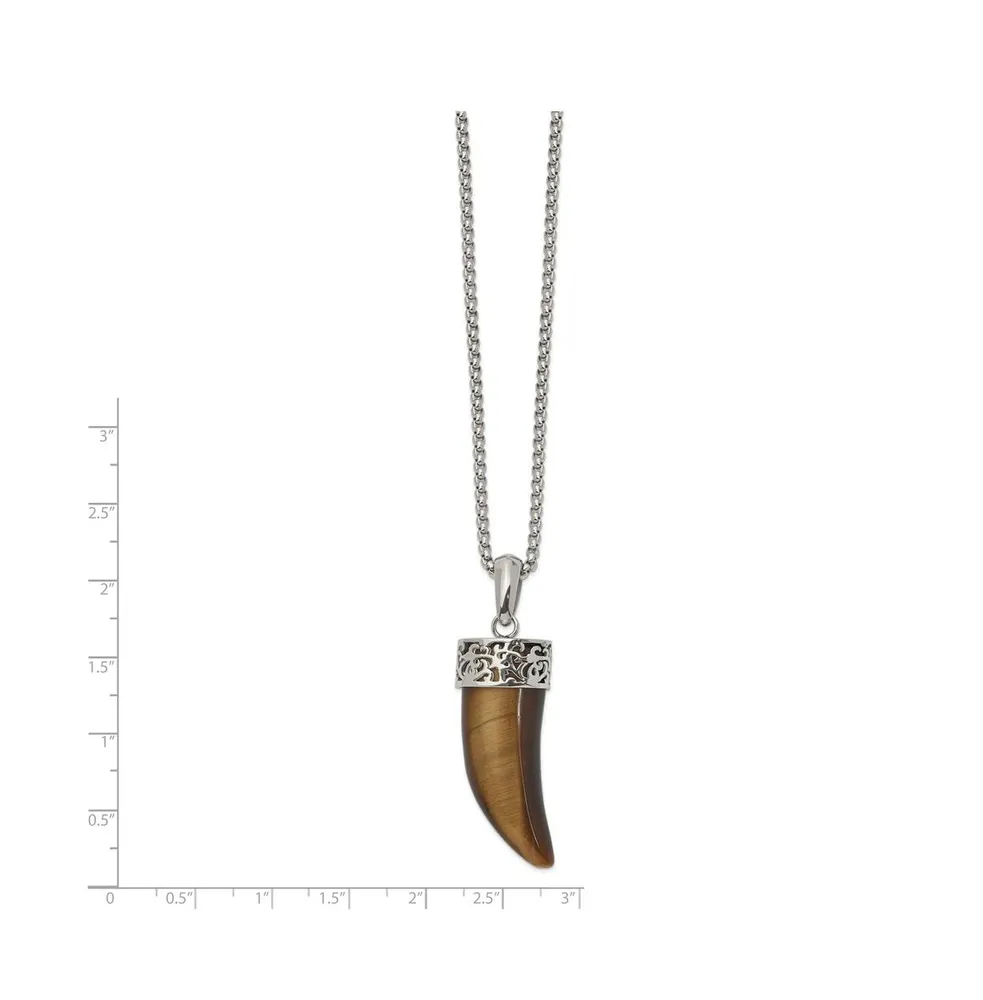 Chisel Polished Tiger's Eye Horn Pendant on a Box Chain Necklace