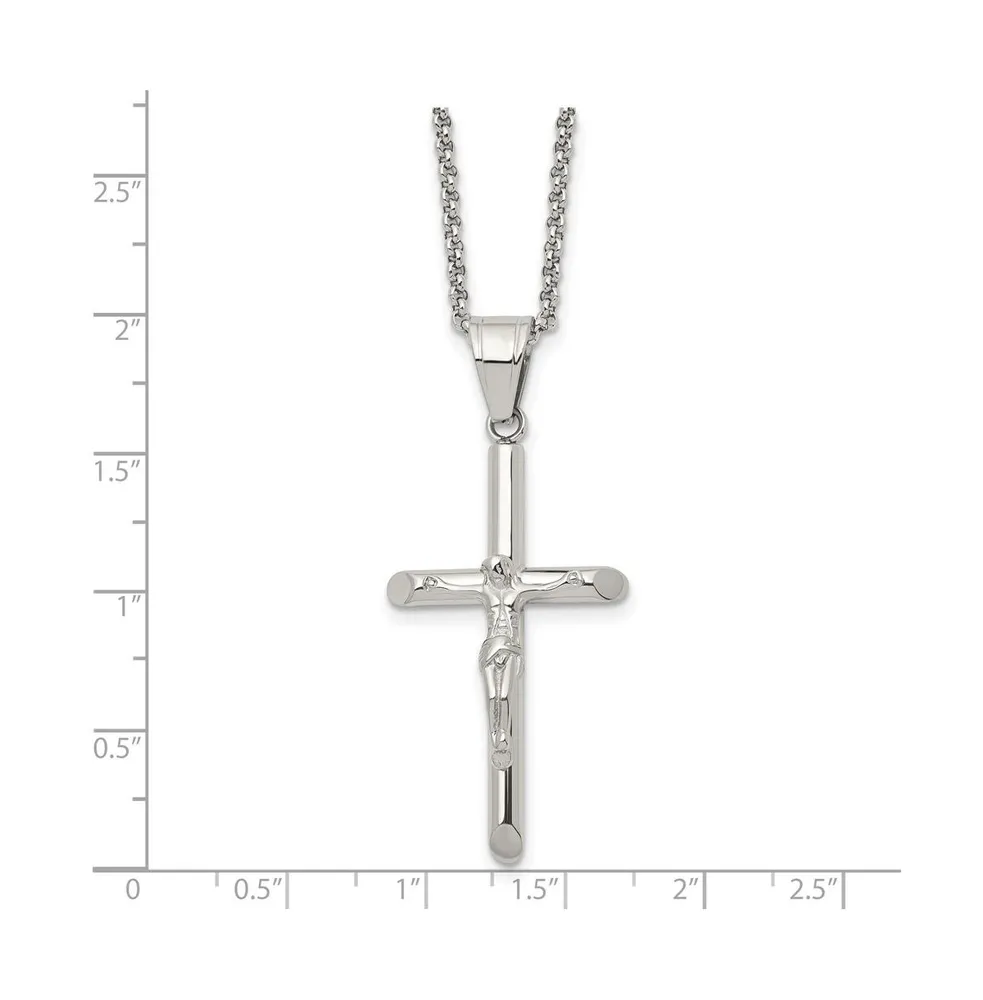 Chisel Polished Crucifix Pendant on a Rolo Chain Necklace