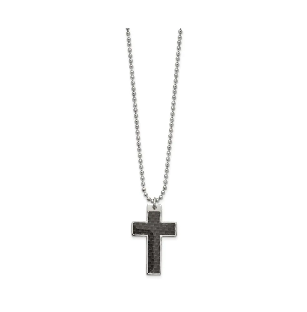 Chisel Carbon Fiber Inlay Cross Pendant Ball Chain Necklace