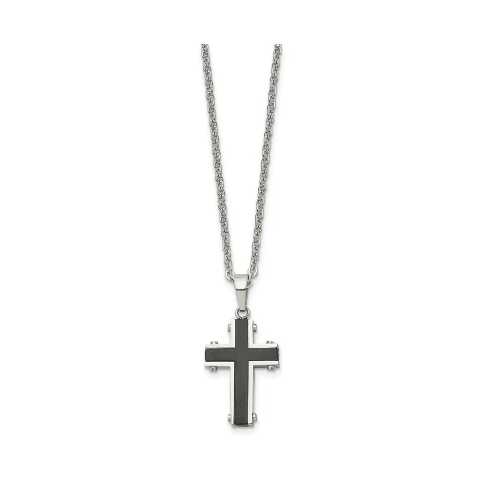Chisel Polished Black Ip-plated Cross Pendant Cable Chain Necklace