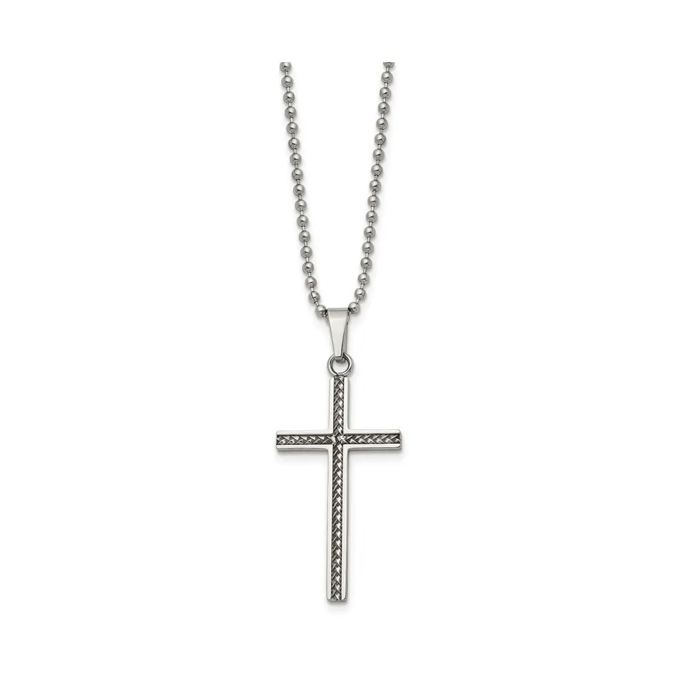 Chisel Polished Braided Design Cross Pendant on a Ball Chain Necklace