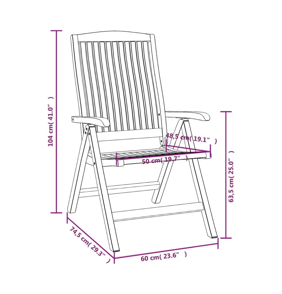 Reclining Patio Chairs 2 pcs Solid Wood Teak