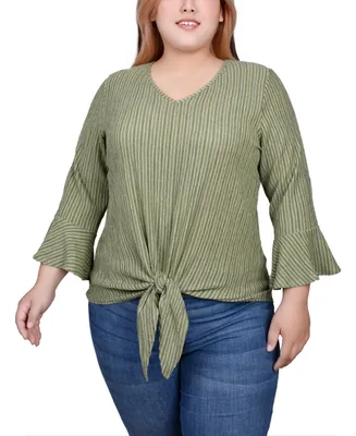 Ny Collection Plus 3/4 Bell Sleeve Textured Knit Top