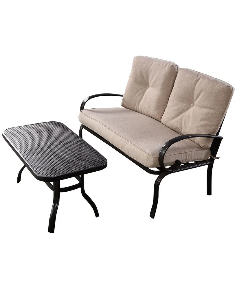 2 Pieces Patio Outdoor Cushioned Coffee Table Seat