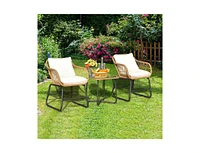 3-Piece Patio Bistro Set with 2 Rattan Chairs and Square Glass Coffee Table-White