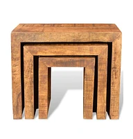 Nesting Table Set 3 Pieces Solid Mango Wood