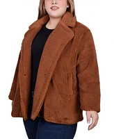 Ny Collection Plus Size Long Sleeve Double Breasted Sherpa Jacket