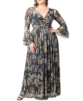 Women's Plus Gilded Glamour Long Sleeve Evening Gown