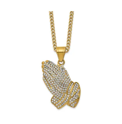 Chisel Yellow Ip-plated Crystal Praying Hands Pendant Curb Chain