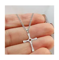 Chisel Cz Moveable Cross Pendant 2 inch Extension Cable Chain Necklace