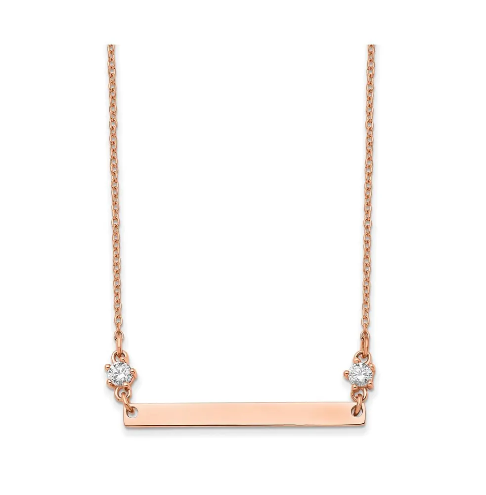 Chisel Polished Rose Ip-plated Bar with Cz Stars Cable Chain Necklace