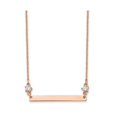 Chisel Polished Rose Ip-plated Bar with Cz Stars Cable Chain Necklace