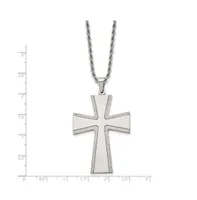 Chisel Brushed with Laser-cut Edges Cross Pendant Rope Chain Necklace