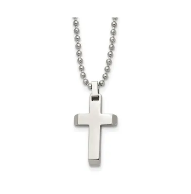 Chisel Stainless Steel Polished Cross Pendant on a Ball Chain Necklace