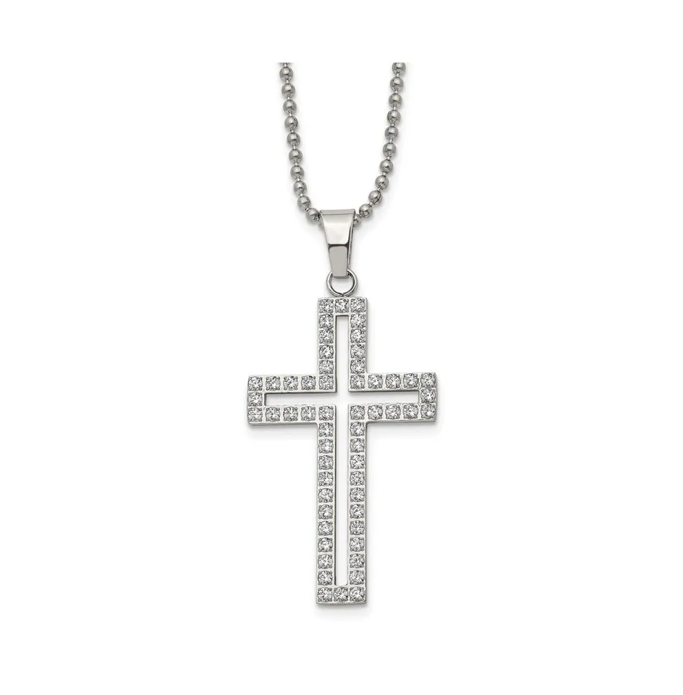 Chisel Polished with Cz Cut outcross Pendant on a Ball Chain Necklace