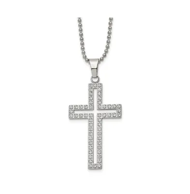 Chisel Polished with Cz Cut outcross Pendant on a Ball Chain Necklace
