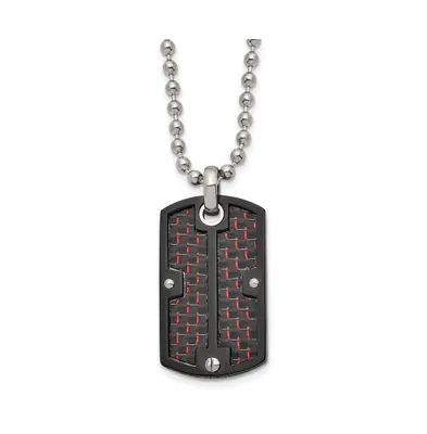 Chisel Black and Red Carbon Fiber Inlay Dog Tag Ball Chain Necklace