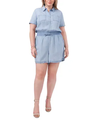 Vince Camuto Plus Chambray Button-Up Romper
