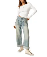 Free People Women's Cotton Palmer Cuffed Boyfriend Jeans