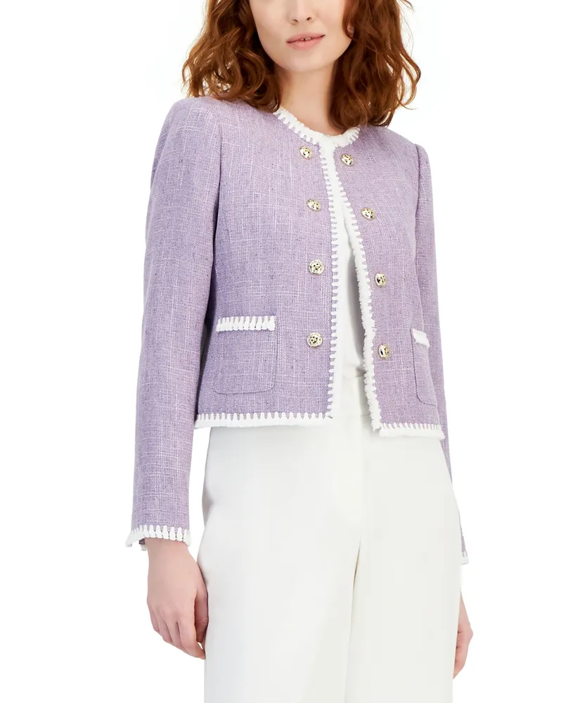 Tahari Asl Women's Fringe-Trim Tweed Cropped Jacket