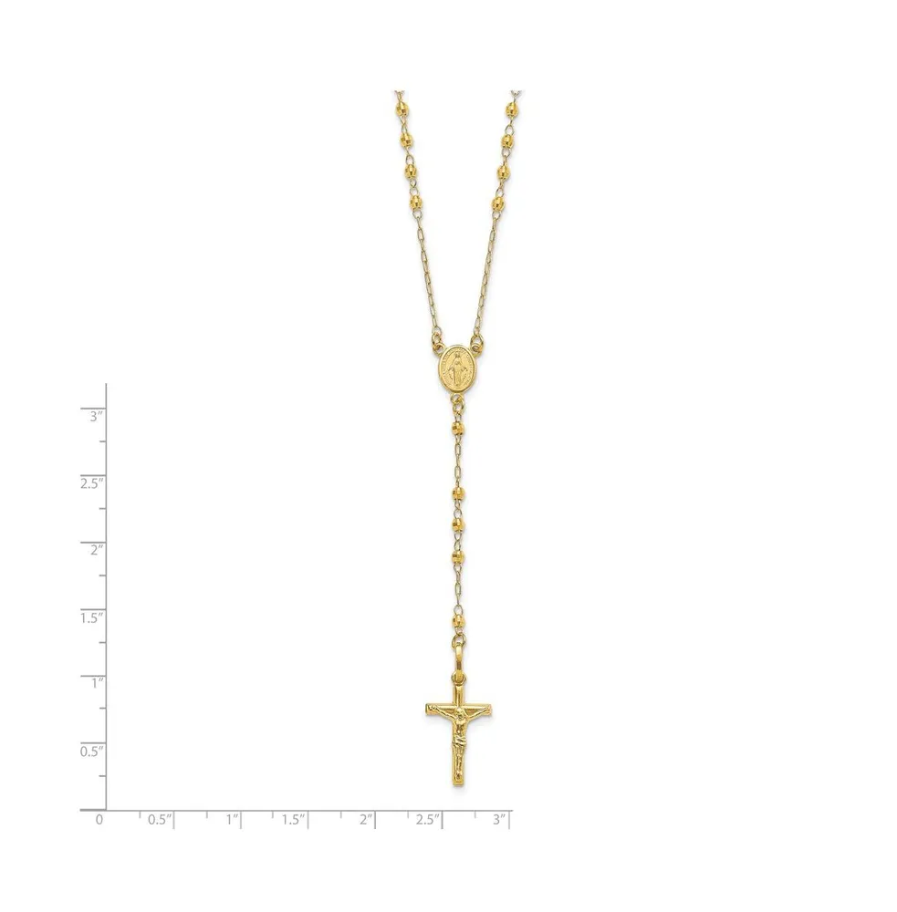 14K Yellow Gold Polished Faceted Beads Rosary Pendant Necklace 24"