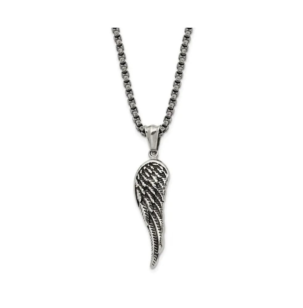 Chisel Antiqued Angel Wing Pendant 23.5 inch Box Chain Necklace