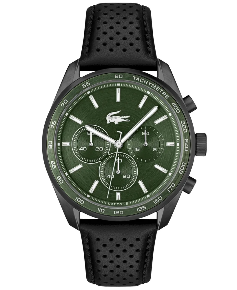 Lacoste Men's Boston Chronograph Black Leather Strap Watch 42mm