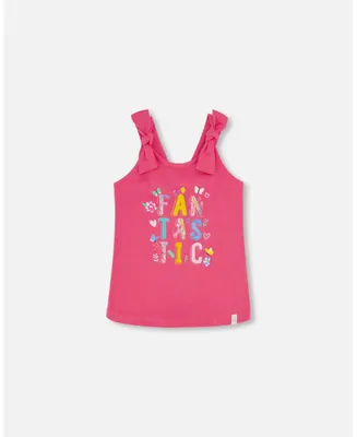 Girl Organic Cotton Tank Top With Print Candy Pink - Child