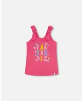 Girl Organic Cotton Tank Top With Print Candy Pink