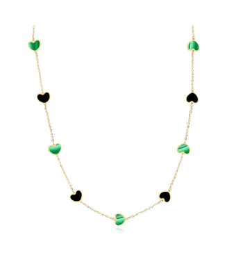 The Lovery Malachite and Onyx Mixed Heart Station Necklace