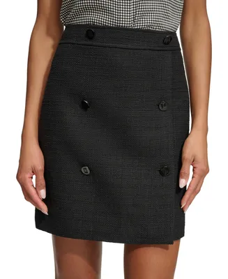 Karl Lagerfeld Women's Button Front Tweed Mini Skirt