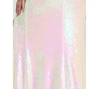 B Darlin Juniors' Sequined Cowlneck Lace-Up-Back Gown