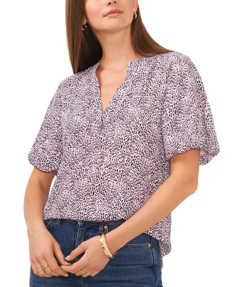 Split-Neck Puff-Sleeve Blouse for Women