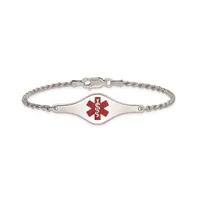 Sterling Silver Rhodium-plated Medical Id Bracelet w/Rope Link